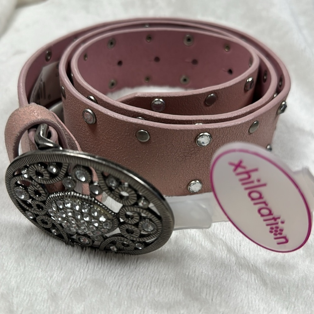 Exhilaration‎ Dusty Pink Leather belt, Rhinestones & Metal Studs,  L,  NWT